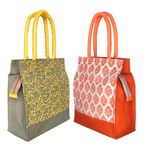 FOONTY Daily Use Women Jute Lunch Bags(Combo Of 2,Multicolor, 11 Liter)