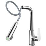 yeulluey Kitchen Sink Mixer Tap with Pull Down Sprayer, Temperature Display Kitchen Faucet High Arc 360° Swivel Spout Single Lever Mixer Taps for Kitchen Sink 1 Hole with Pull Out Hose Chrome