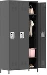 IKIMI Metal Locker 3 Doors Storage Lockers for Employee,72" Tall Locker with Shelves and Hooks Black Steel Sports Locker for Office School Office Gym Home Garage