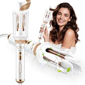 CkeyiN Pro Automatic Rotating Curling Iron - Beach Waves Curling Wand - Ceramic Negative Ion Hair Curler 28mm,Five-Pointed Extension Claws to Prevent Burns,Temperature Control 100°C-230°C,White Gold