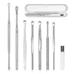 8Pcs Ear Pick Ear Wax Removal Kit, Earwax Removal Tool, Ear Cleansing Set, Ear Curette Ear Wax Remover Tools with a Cleaning Brush and Storage Box, Medical Grade, for Ear Adult and Kid, Silver