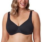 AISILIN Women's Minimiser Bra Underwire Non Padded Plus Size Full Coverage T Shirt Bra Black 34G