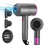 Ionic Hair Dryer, Hair Dryer with Diffuser 2000W Constant Temperature Cool Shot for a Frizz Free Shine 3 Heat Speed Settings with Power Dry for Travel Salon Home Grey