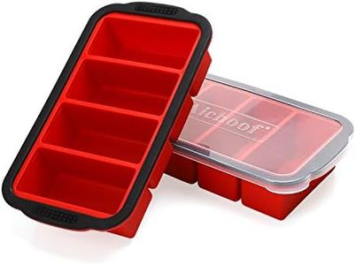 1 Cup Extra Large Silicone Cube Freezing Trays with lid for soup,broth,sauce or butter, Silicone Freezer Container Molds Soup Trays -makes four great portions 1cup Cube(2 PACK, Red)