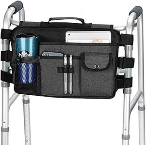Walker Bag for Seniors-supregear Folding Walker Accessories Bag (Double Sided), Walker Basket Caddy Large Capacity Waterproof Tote with 9 Pockets and Cup Holder
