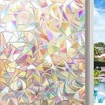 Niviy Rainbow Window Film, No Glue 3D Decorative Window Films for Privacy Window Covering, UV Blocking Window Tint Stained Glass Window Stickers for Home Office 17.5"x78.7"(44.5x200cm)