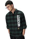 Bewakoof Official Disney Merchandise Men's Checked Oversized Fit Shirt_604440_Green_L