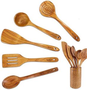 6 Pieces Acacia Wooden Cooking Utensils Set by StarBlue – Non-Scratching and Durable Spatulas for Non-Stick Cookware – Eco-Friendly and Ergonomic Wooden Spatula and Spatula Holder Set
