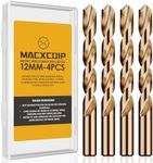 MACXCOIP Metric 4Pcs M35 Cobalt Drill Bit Set, 12mm HSS Cobalt Jobber Drill Bits, for Hardened Metals, Stainless Steel, Cast Iron and Wooden Plastics