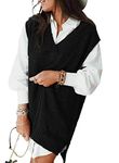 Sweezarmo Womens V Neck Sweater Vest Knit Black Solid Oversized Sweater Casual Basic Sleeveless Pullover Tops for Women Black Small