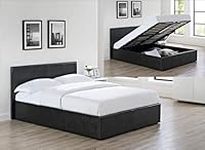 Top Spot 4ft6 Double Storage Ottoman Gas Lift Up Bed Frame, Massive Storage Underneath Faux Leather High Headboard Bed, Sprung Wooden Slats Base (White)