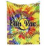 Personalized Softball Kids Blanket with Name and Number - Custom Sport Bed Blankets Gift for 0-3 Months Baby Essential - Super Warm and Comfortable 60x80inch