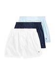 POLO Ralph Lauren Men's Classic Fit Cotton Woven Boxers 3-Pack, White/Cruise Navy, Light Blue/Cruise Navy, Cruise Navy/Sporting Royal, Large