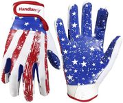 HANDLANDY Youth Football Gloves for Boys Girls, Sticky Wide Receiver Gloves for Kids, Junior Flag Football Gloves (Blue- Star, Youth L&Adult S)