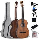 Winzz 4/4 Full Size Classical Spanish Guitar for Adults Beginners with Complete Accessories (39 Inches, Matte Brown)