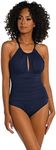 La Blanca Women's Island Goddess High Neck Keyhole One Piece Swimsuit, Indigo, 14