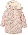 Amazon Essentials Girls' Long Quilted Cocoon Puffer Coat, Cream Floral, Large