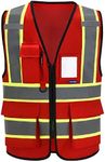 11 colors available 2 two tone High Visibility Reflective Safety Vest for Women Men with Pockets Zipper, Red, X-Large