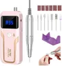 Portable Nail Drill Professional 35000 RPM, MOCOWIND Rechargeable Electric Nail File Machine E File for Acrylic Gel Polishing Removing, Cordless E-File with Bits Kit for Manicure Salon Home, Pink