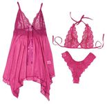 Xs and Os Combo of Women Babydoll Lingerie with Lace Bra Panty Set (Large, Rose Pink)