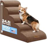 Miorun Curved Dog Stairs for High Beds Up to 30", 5-Step Dog Ramp for Large Dogs with Washable Cover, Non-Slip Steps for Cats to Get on Couch and Sofa, Durable Foam Ladders for Large Breeds, Coffee