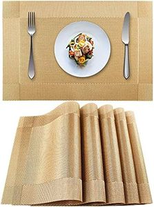 EXCO Placemats,Washable Vinyl Crossweave Woven Table Mats,Stain Resistant Wipeable Gold PVC Placemat for Dining Table Set of 6, 6240