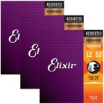 Elixir 16052 Acoustic Phosphor Bronze Nano Light 12-53 (3 Pack Bundle)