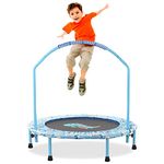 38'' Kids Trampoline with Foldable Bungee Rebounder Adjustable Handrail and Safety Padded Cover Mini Trampoline Indoor and Outdoor use for Boys Girls 3 4 5 6 7 8 Years