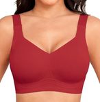 Yommay Bras for Women No Wired Full Coverage Bras Comfort Ladies Sleep Everyday Bras with Padded,Red,3XL