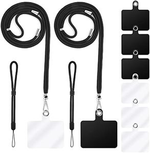 Cobee Lot de 2 Cordons Tour de Cou pour téléphone Portable + 2 dragonnes de téléphone + 6 Patchs de Sangle de téléphone, Cordon croisé en Nylon, Sangles de Poignet en Nylon, Patch en PVC avec Anneau