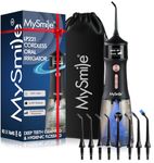 MySmile LP221 UVC Sterilizable Cordless Water Flossers for Teeth 335ML Portable OLED Display Dental Flosser with 4 Modes 8 Jet Tips and a Storage Pouch for Home and Travel (Midnight Black)