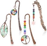 4 Pcs 7 Chakra Crystal Bookmark Antique Copper Metal Bookmark Beading Bookmarks Healing Stone Vintage Bookmarks Tumbled Gemstones Book Markers for Student Office Birthday Present (Retro Style)