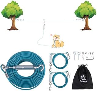 PAWCHIE Heavy Duty Dog Tie Out Trolley System, Dog Run Cable Lead 100ft with 20ft Pulley Runner Line for Small Medium and Large Dogs Up to 250lbs Running Outside Yard, Backyard, Camping, Blue