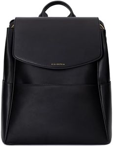 MIA + SOPHIA Leather Diaper Bag Backpack with Changing Pad, Stroller Straps, Bottle Holder (Black Olivia)