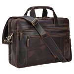 TIDING Full Grain Leather Briefcase for Men Vintage 15.6 Inch Laptop Messenger Bag Work Business Travel Shoulder Bag