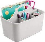 mDesign Plastic Small Office Storage Organizer Utility Tote Caddy Holder with Handle for Cabinets, Desks, Workspaces - Holds Desktop Office Supplies, Pencils, Staplers Lumiere Collection - Light Gray