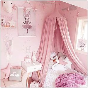 FLORICA Bed Canopy Net Dome Princess Bed Canopy Kids Play Tent for Kids Baby Crib Cotton Height 94.9 inch/240cm (Pink)