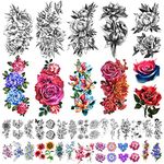 Yazhiji 40 sheets Waterproof Temporary Tattoos Large Flowers Collection Lasting Fake Tattoo Stickers for Women or Girls Beauty Decoration