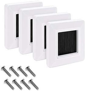 kwmobile 4x Placa de pared con cepillo - Cubierta oculta para tapar cables salidas hoyos y cableado - Set de pasacables para enchufe europeo - Blanco
