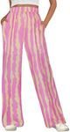 Women Striped Pants Loose Wide Leg Trousers Casual Low Waist Pants Fashion Lounge Pants with Pockets Pink XL