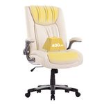 COLAMY Big and Tall Office Chair 400lbs, Large Heavy Duty High Back Executive Computer Office Desk Chair Flip-up Arms Wide Thick Seat for Home Office, Ivory