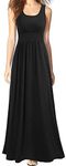 WOOSEA Women Sleeveless Scoop Neck Loose Plain Long Maxi Casual Dress, Black, Small