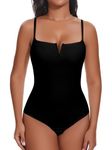 SHAPERIN Shapewear Bodysuit for Women Tummy Control Shaping Bodysuit Top Thong Body Shaper Leotard, Black, S