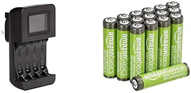 Amazon Basics Intelligent Digital Battery Charger for 4 AA, AAA & AAA High-Capacity Rechargeable Batteries 850mAh (16-Pack) Pre-charged