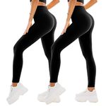 SINOPHANT 2 Pack Leggings for Women - High Waisted Buttery Soft Tummy Control Stretchy Athletic Leggings for Home Gym Workout(2 Black/Black,L-XL)