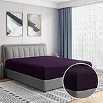 Cathay Home Luxury Wrinkle and Fade Resistant Double Brushed Ultra Soft Microfiber 14-inch Standard Pocket Single Fitted Sheet, Eggplant, Twin