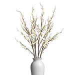 Ammyoo 4Pcs Cherry Blossom Branches Artificial Flowers for Spring Summer Indoor Decoration,Faux Long Stem Artificial Flowers for Wedding Home Office Bedroom Party Table Centerpieces Decor(White)