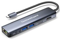 DockteckExpand USB C HUB Multiport Adapter,7-in-1 Type to 4K 60Hz HDMI, 1Gbps Ethernet, 100W PD Charging, 2 3.0 Ports, SD/TF Card Slots, USB-C Dongle for MacBook Pro Air,iPad Pro,Steam Deck (DE0001)