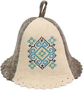 PetriStor Sauna Hat Ukrainian Ornament Blue Bathhouse/Vaporarium Hat for Man/Woman Natural Felt