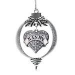 Inspired Silver Nanny Pave Heart Holiday Christmas Tree Ornament With Crystal Rhinestones